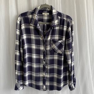 Lightweight long sleeve button down. Navy and white plaid.
